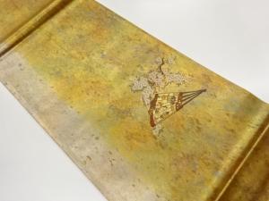 引箔桜に扇・蝶・菊模様織出し袋帯